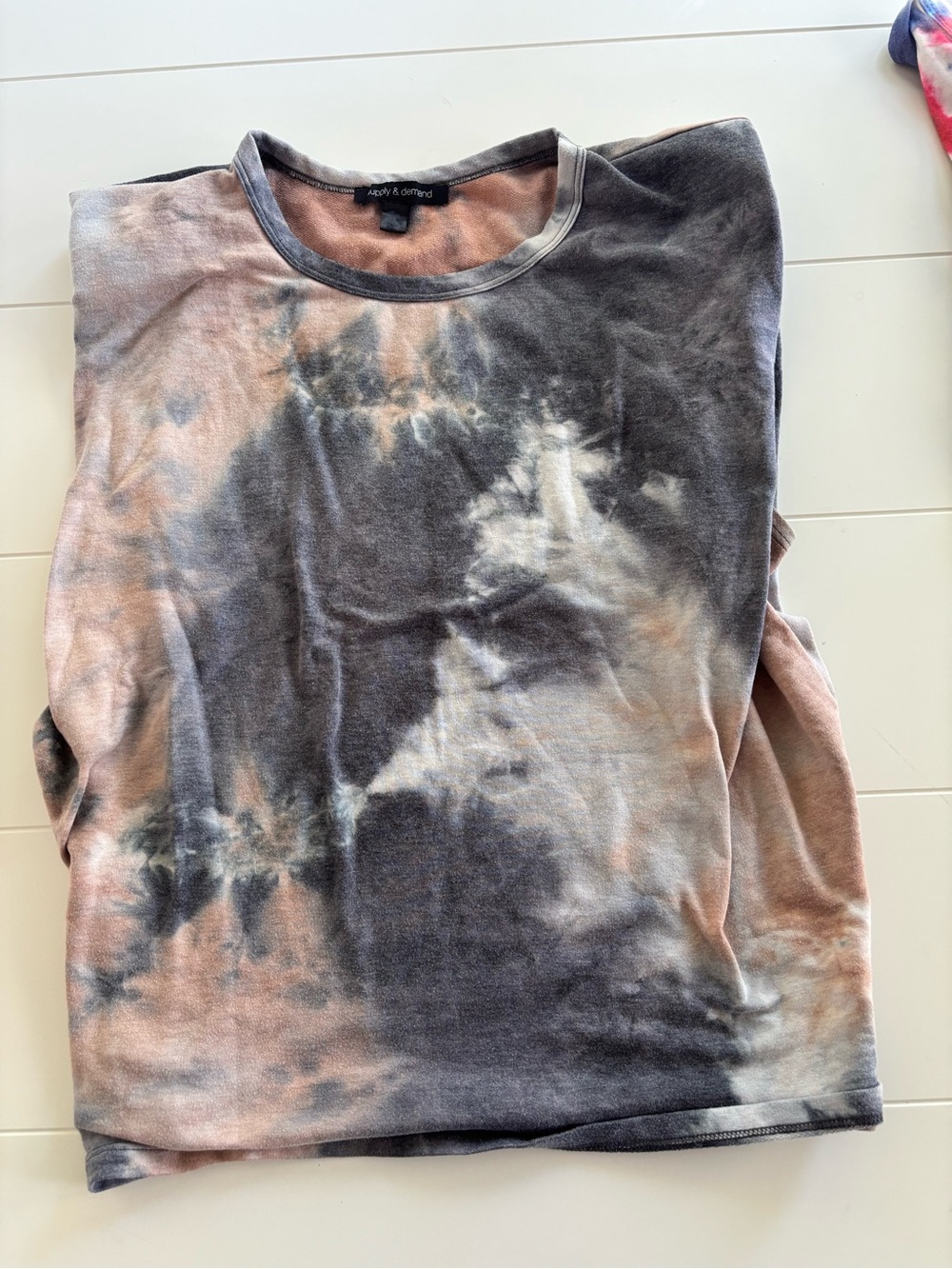 Supply & Demand Tie-Dye Crewneck Top - Pink & Gray